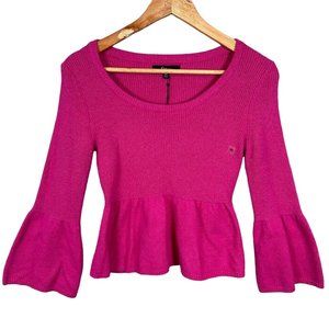 NWT Express XS Womens Sweater Pink Flared Sleeve Round Neck Angora Wool 2000s
